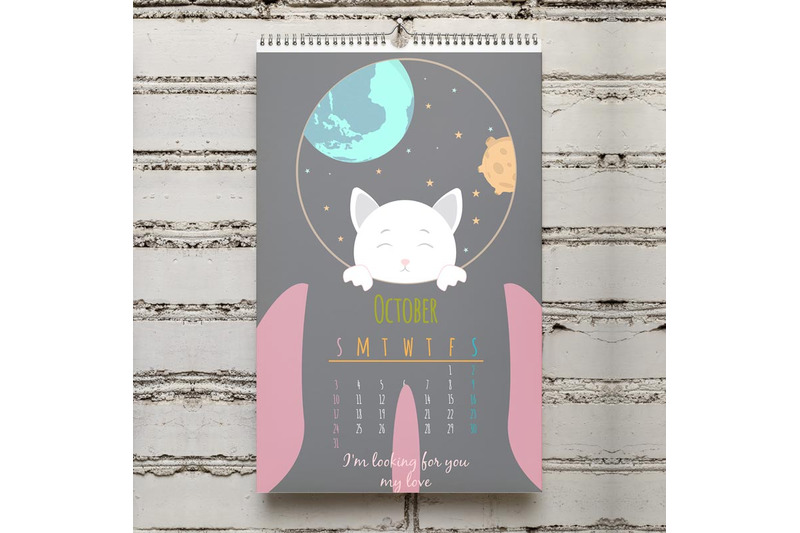 Cute Calendar For 2021 Cats Walk In Space Solar System By Nizhnik Thehungryjpeg Com