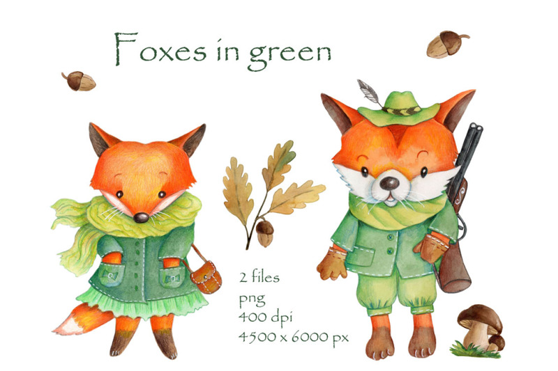 foxes-in-green-watercolor-illustration