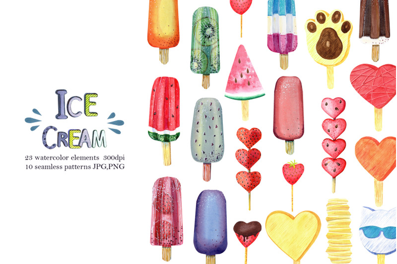 watercolor-ice-cream-clipart-seamless-patterns