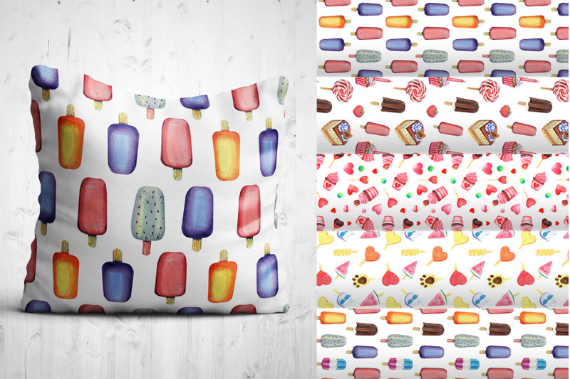 watercolor-ice-cream-clipart-seamless-patterns