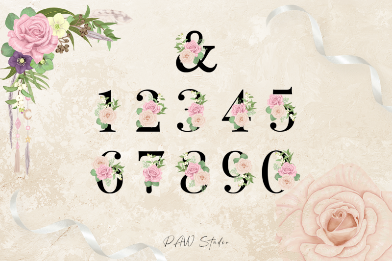 boho-floral-gold-letters-alphabet-numbers-monogram-ampersand