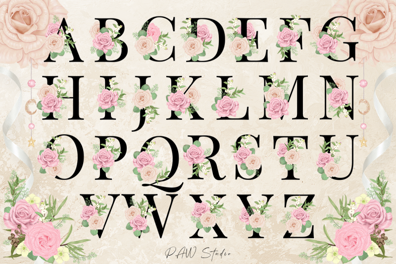 boho-floral-gold-letters-alphabet-numbers-monogram-ampersand