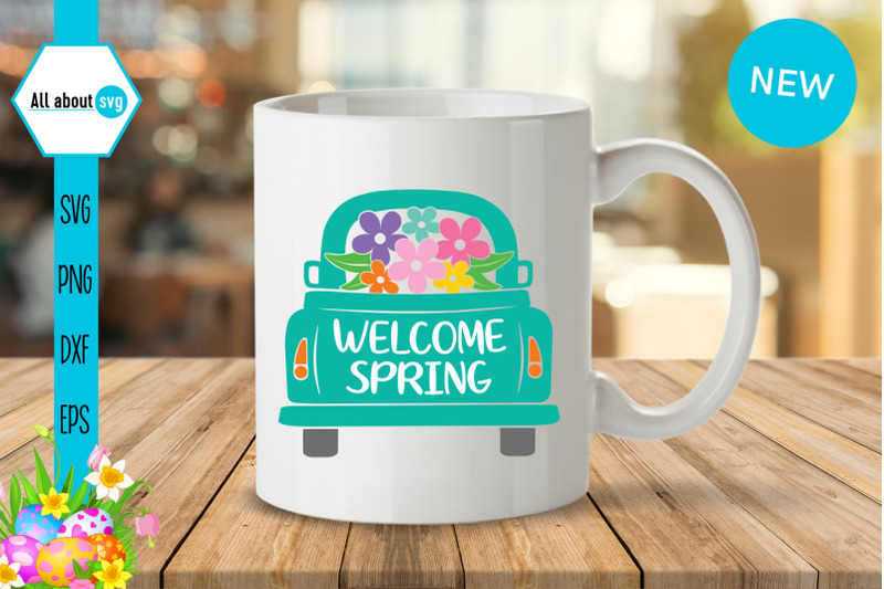 welcome-spring-truck-with-flowers-svg
