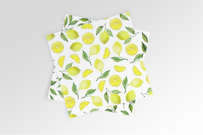 lemon-watercolor-pattern-set-citrus-digital-paper-pack