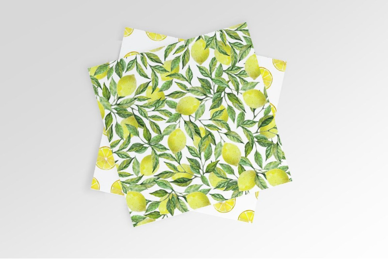 lemon-watercolor-pattern-set-citrus-digital-paper-pack
