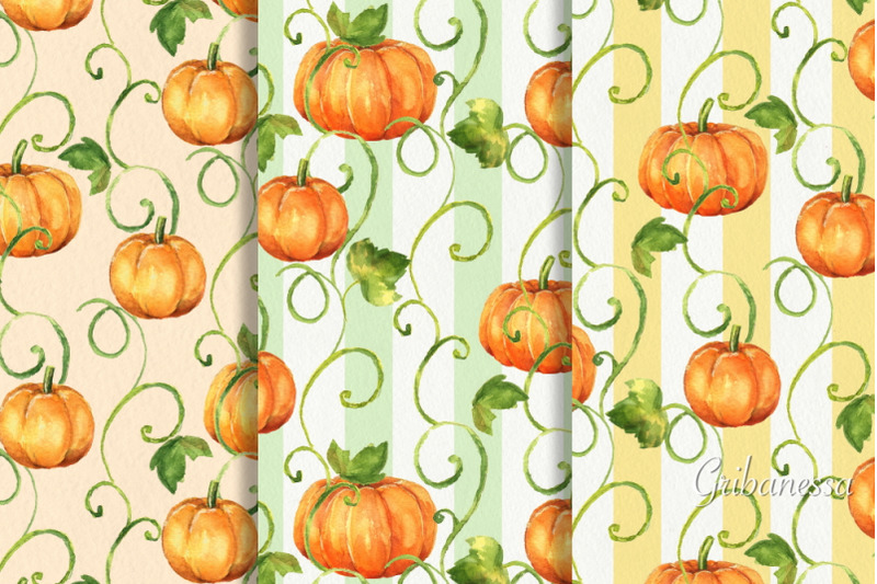 pumpkins-3-watercolor-patterns