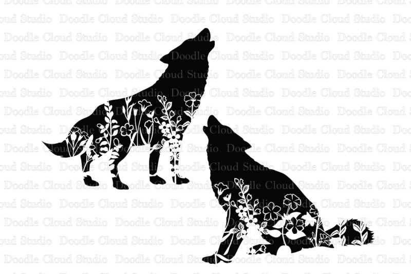 Floral Wolf SVG Cut Files, Floral Wolf Clipart By Doodle Cloud Studio
