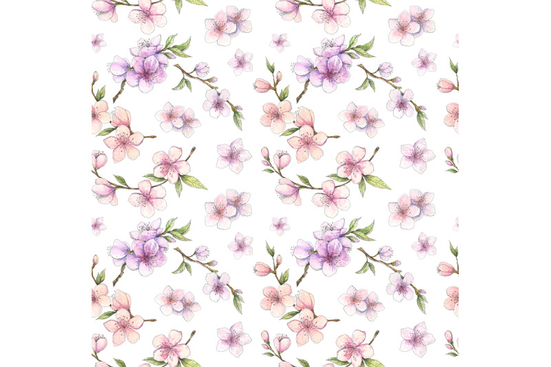 spring-cherry-sakura-blossom-watercolor-seamless-pattern