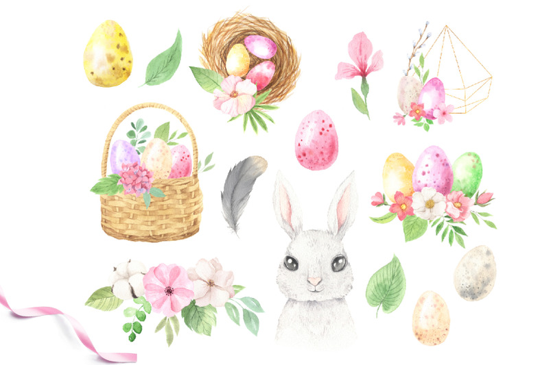 watercolor-easter-spring-bunny-set
