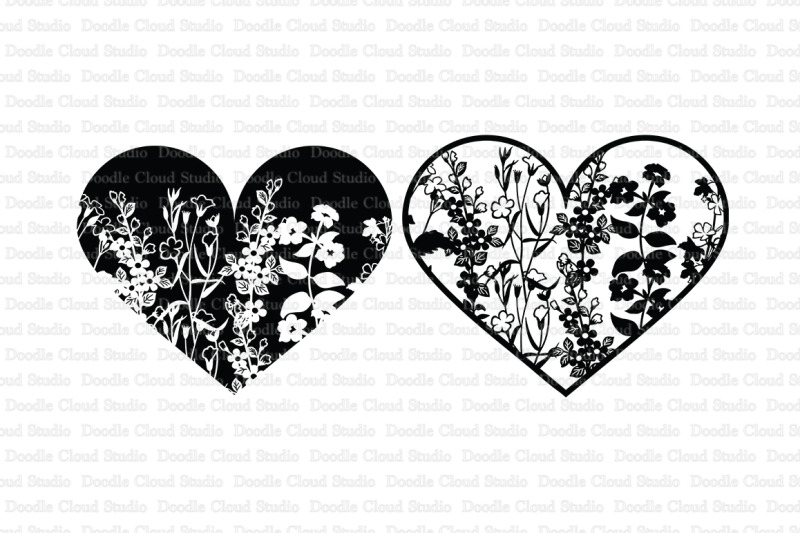 Floral Heart SVG Cut Files, Floral Heart Clipart. By Doodle Cloud