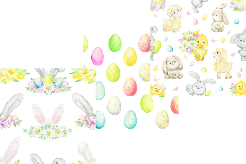 easter-floral-digital-paper-watercolor-spring-baby-bunny-lamb-eggs