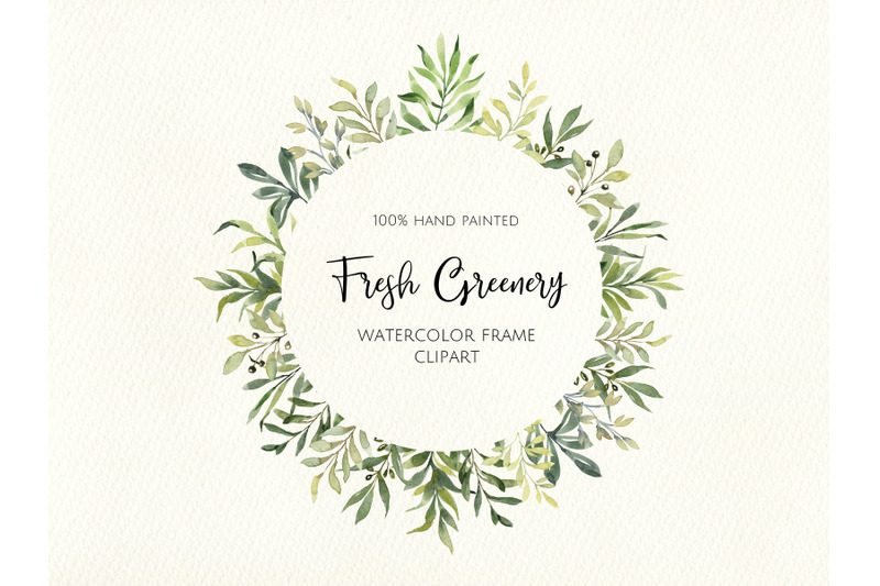 watercolor-greenery-frame-digital-clipart-instant-download-wedding