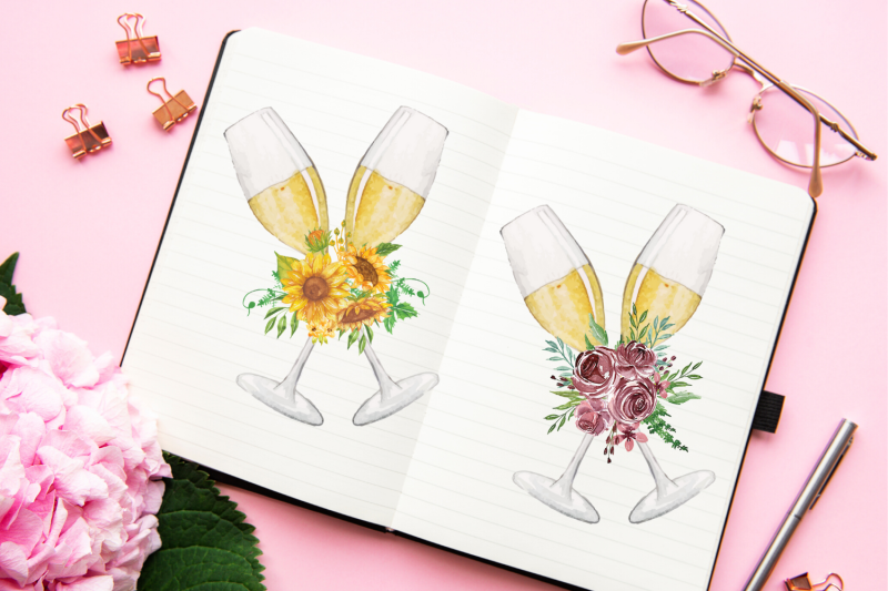 watercolor-glasses-of-champagne-wedding-glasses