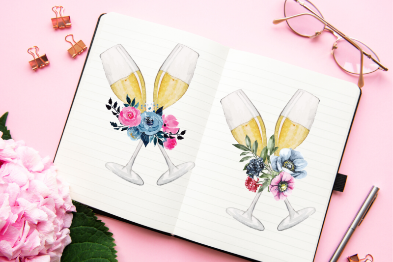 watercolor-glasses-of-champagne-wedding-glasses