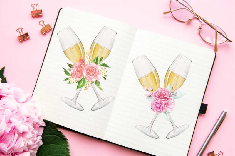 watercolor-glasses-of-champagne-wedding-glasses