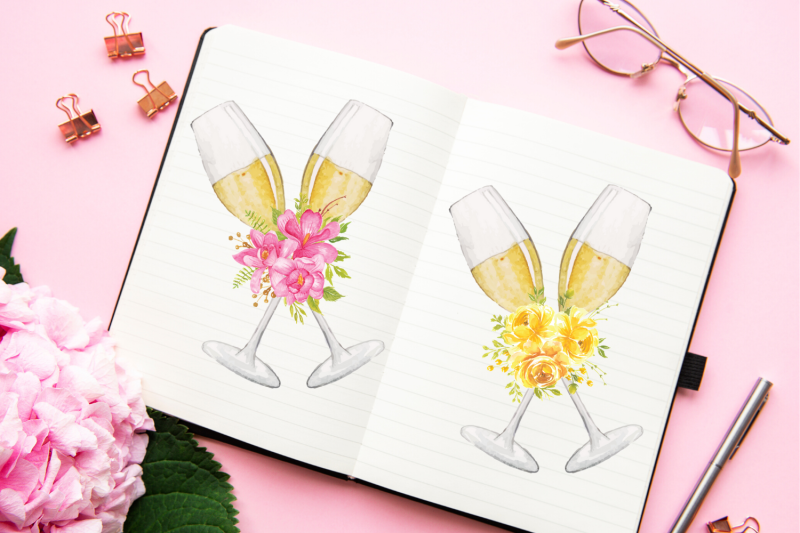 watercolor-glasses-of-champagne-wedding-glasses