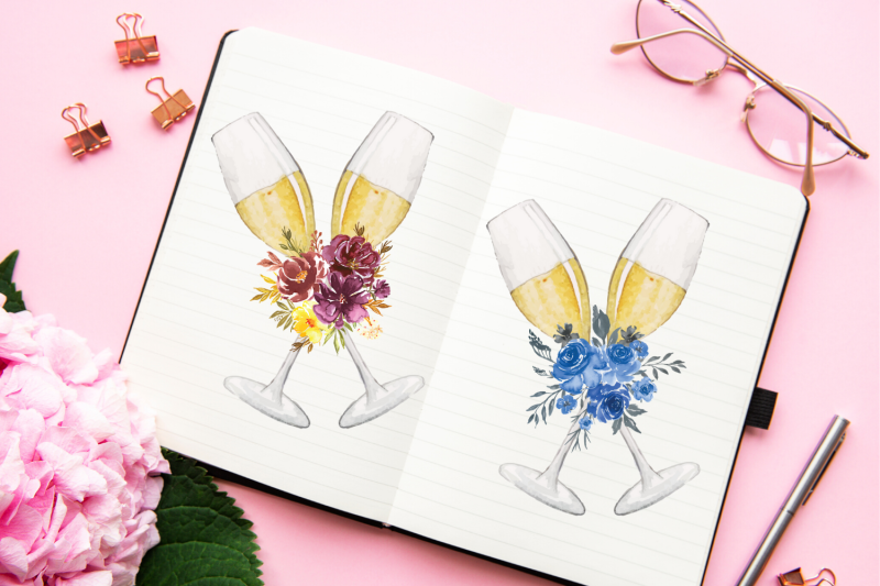 watercolor-glasses-of-champagne-wedding-glasses