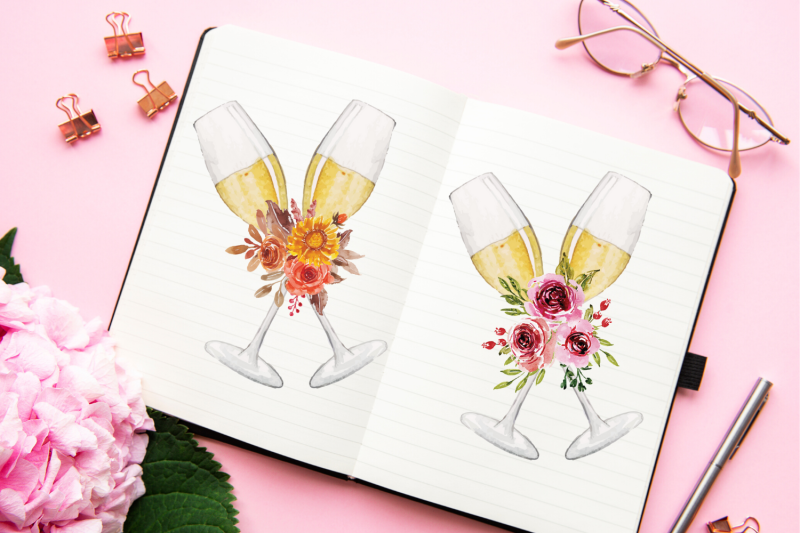 watercolor-glasses-of-champagne-wedding-glasses