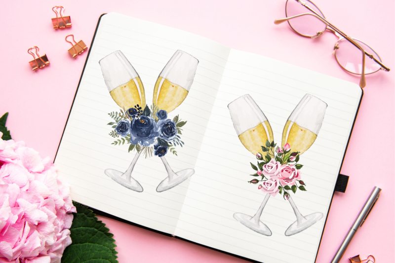 watercolor-glasses-of-champagne-wedding-glasses