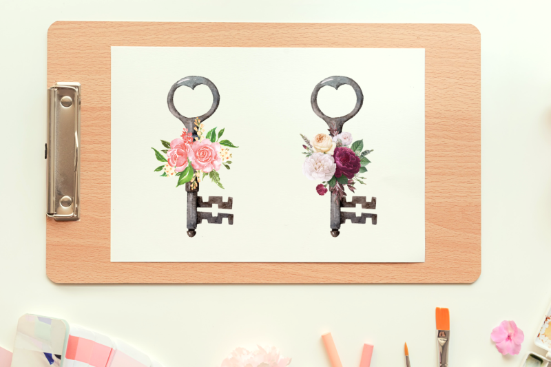 17-watercolor-boho-keys-illustrations