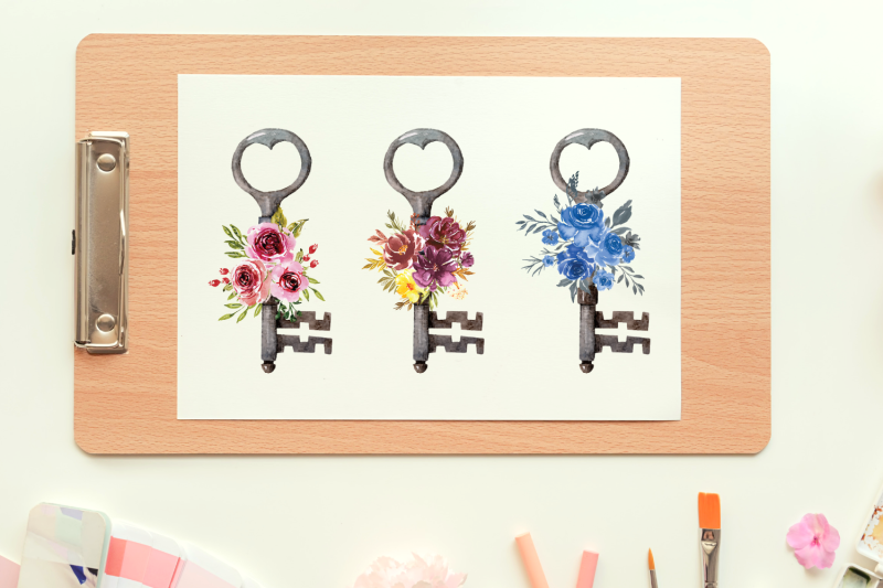 17-watercolor-boho-keys-illustrations