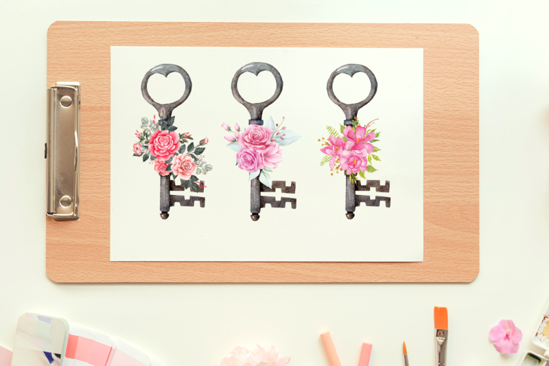 17-watercolor-boho-keys-illustrations