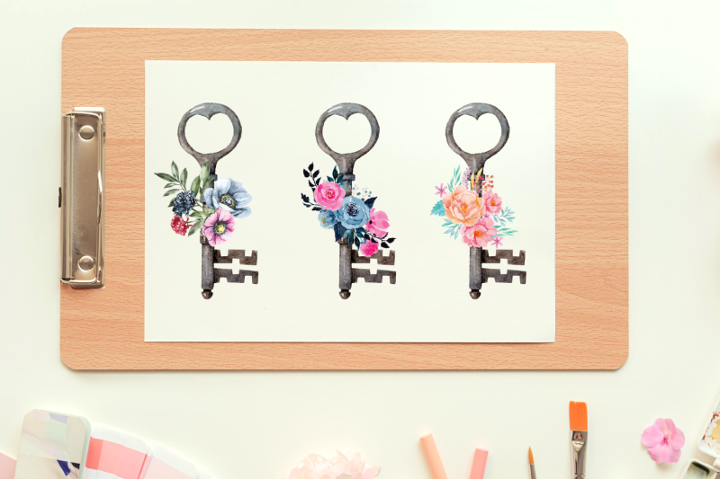 17-watercolor-boho-keys-illustrations