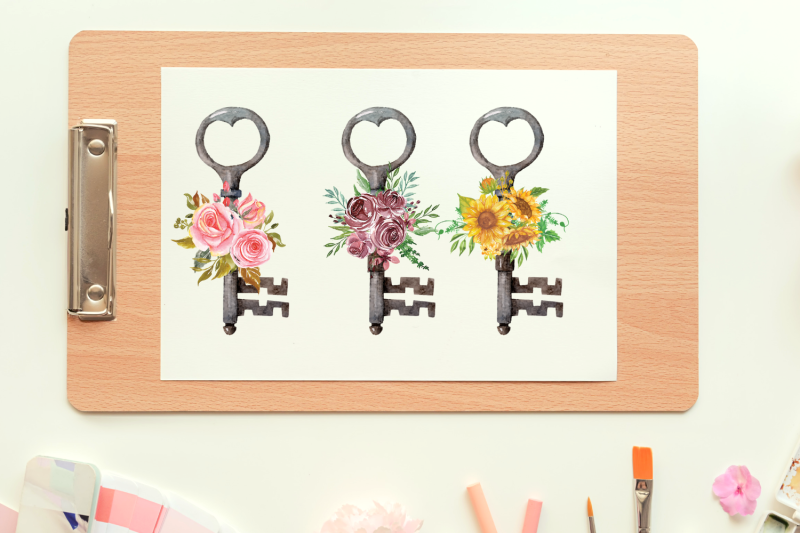 17-watercolor-boho-keys-illustrations