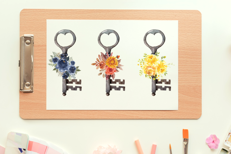 17-watercolor-boho-keys-illustrations