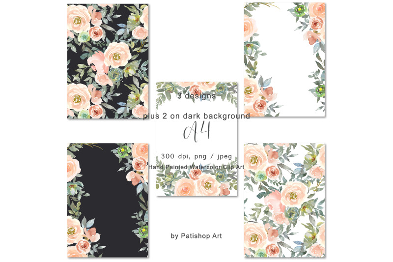 peach-amp-green-watercolor-floral-border-arrangements