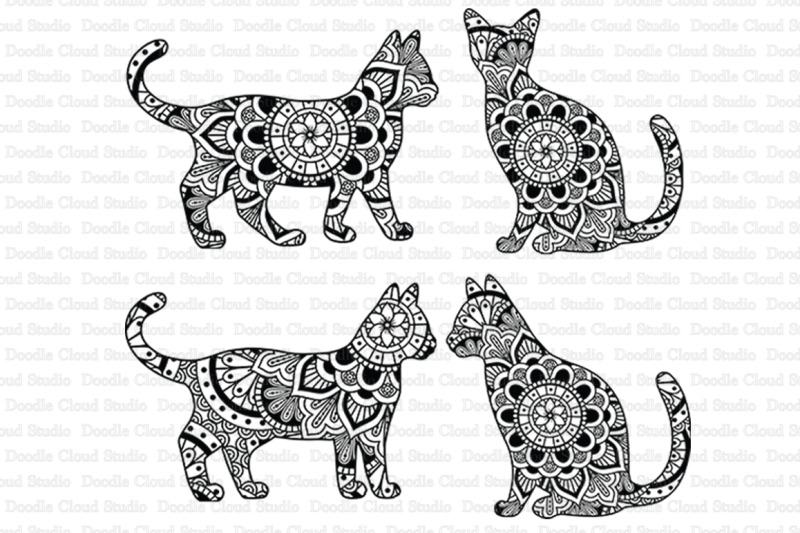 Download Cat Mandala Cut Files SVG, Cat Mandala Clipart By Doodle ...