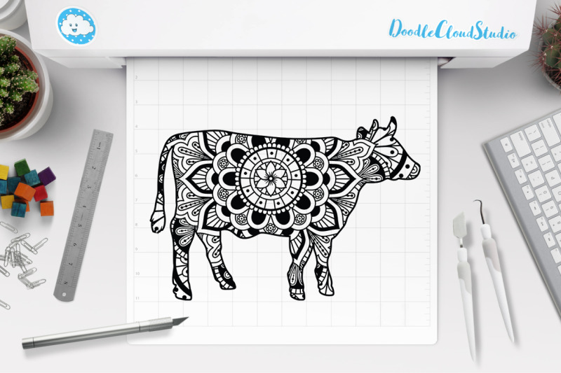 Download Cow Mandala SVG Cut Files, Mandala Cow Clipart. By Doodle ...