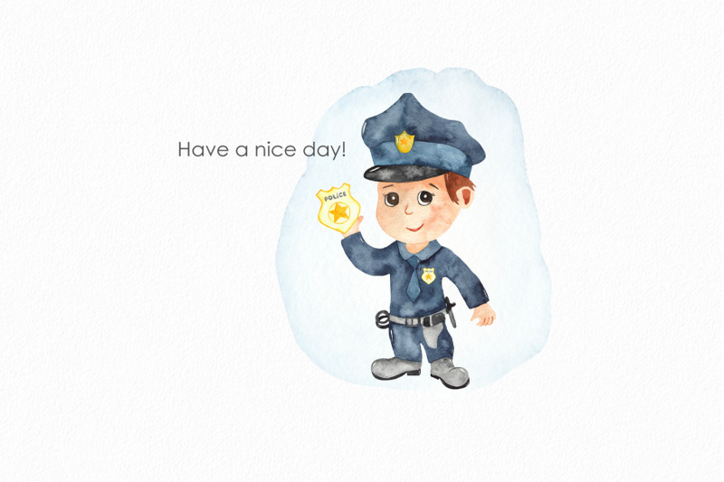 watercolor-police-clipart-car-helicopter-motorcycle-dog-equipment