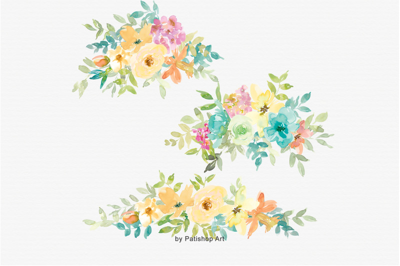 pastel-spring-watercolor-floral-bouquets-amp-separate-elements-frame