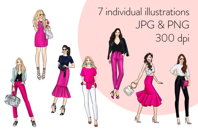 watercolor-fashion-clipart-girls-in-pink-2-light-skin