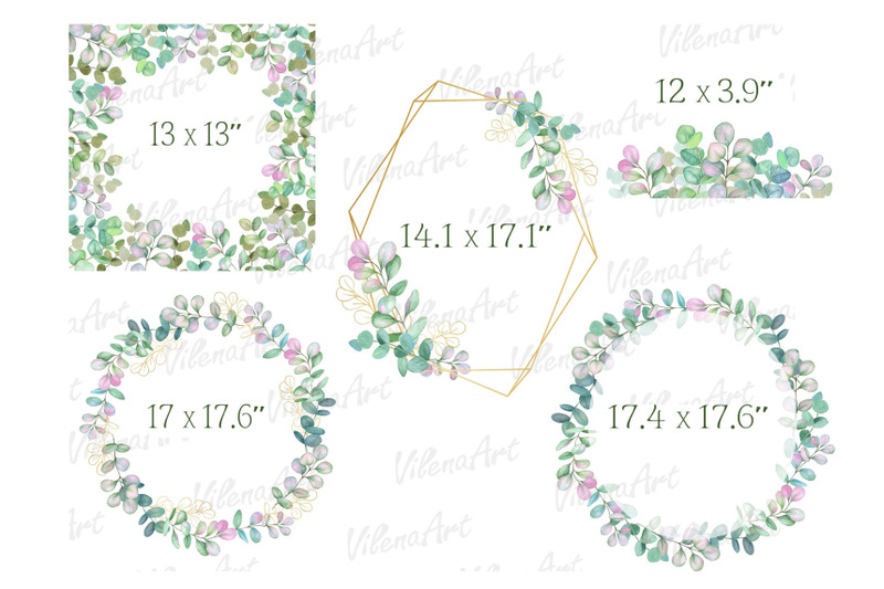 watercolor-frame-wreath-with-eucalyptus-leaves-clipart