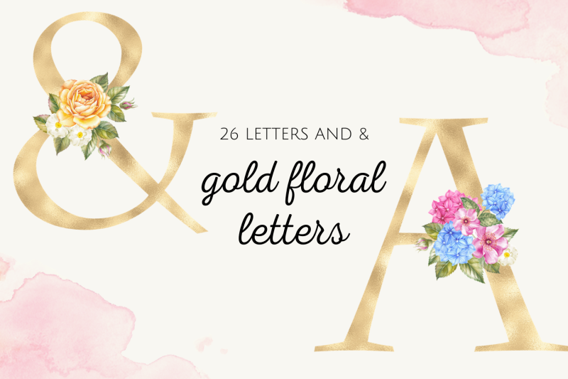 gold-foil-alphabet-with-hydrangea-flowers-floral-alphabet-clipart-le