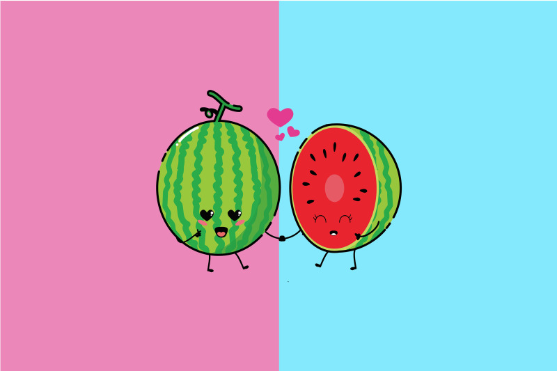Kawaii Cute Watermelon Art Illustration By Red Sugar Design