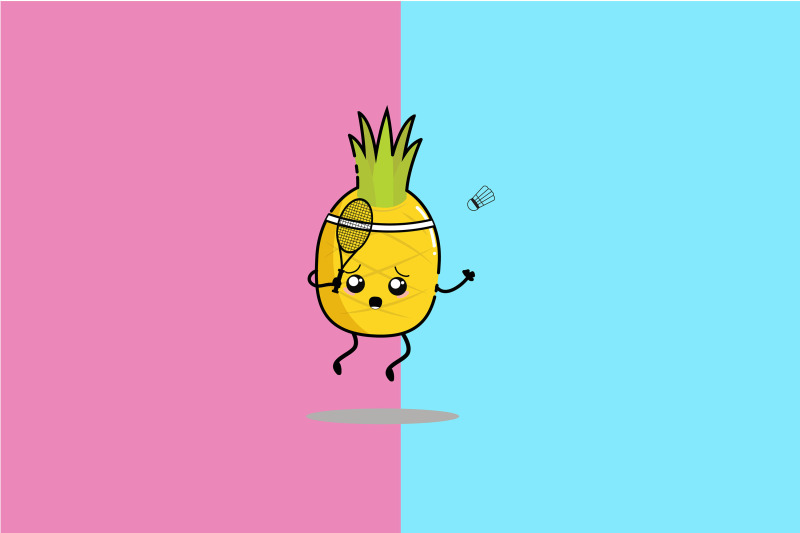 kawaii-cute-pineapple-jump-for-smash-playing-badminton