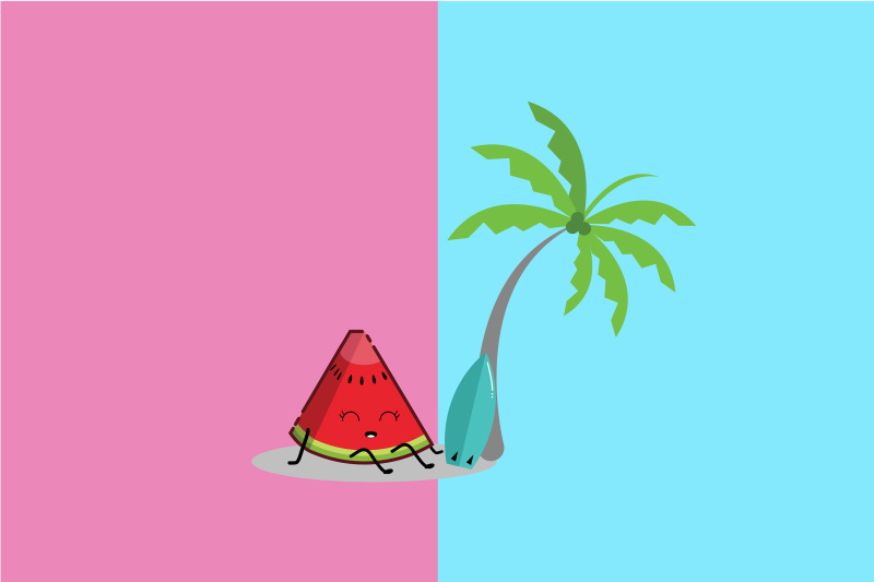 kawaii-cute-watermelon-in-beach-art-character