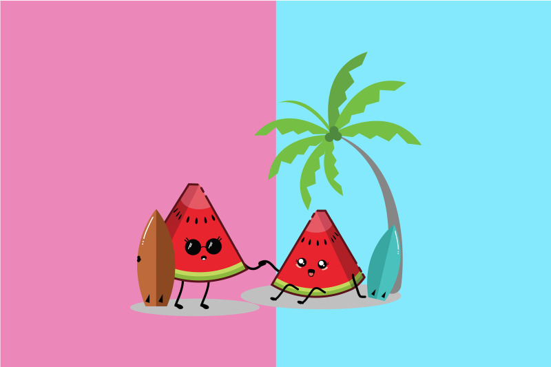 kawaii-cute-watermelon-in-beach-art