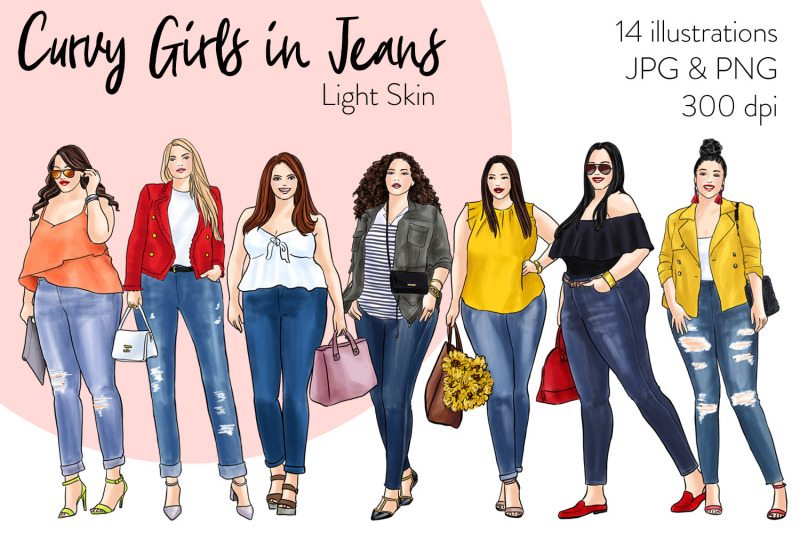 watercolor-fashion-clipart-curvy-girls-in-jeans-light-skin