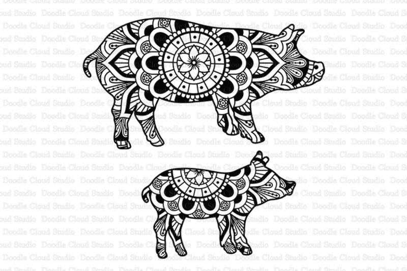 Pig Mandala SVG, Piglet Mandala, Pig Clipart By Doodle Cloud Studio