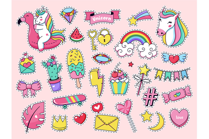 cute-patch-badges-magic-fashion-doodle-patches-fairytale-pink-rainbo