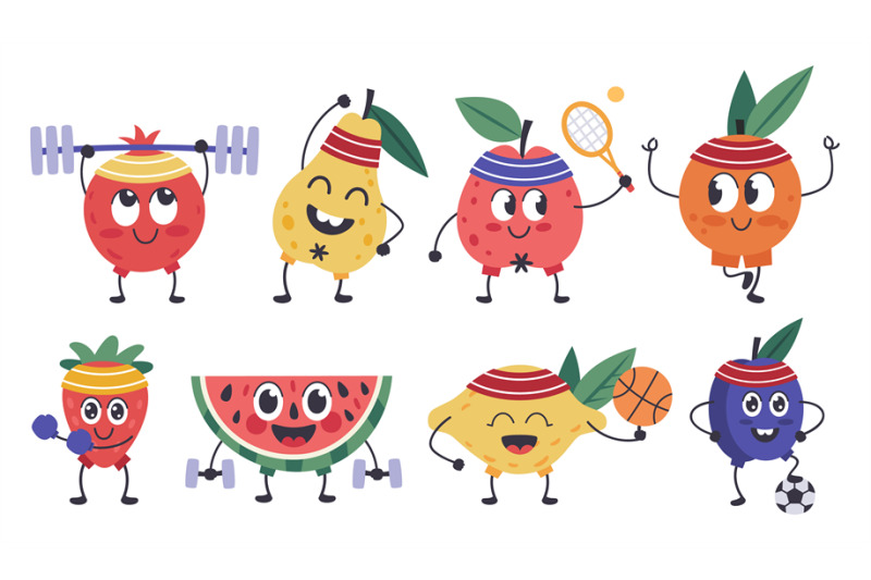 fruit-fitness-characters-doodle-fruit-mascots-do-sports-funny-apple