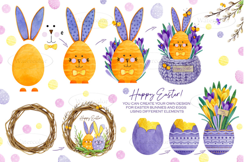 watercolor-happy-easter-bunnies-collection