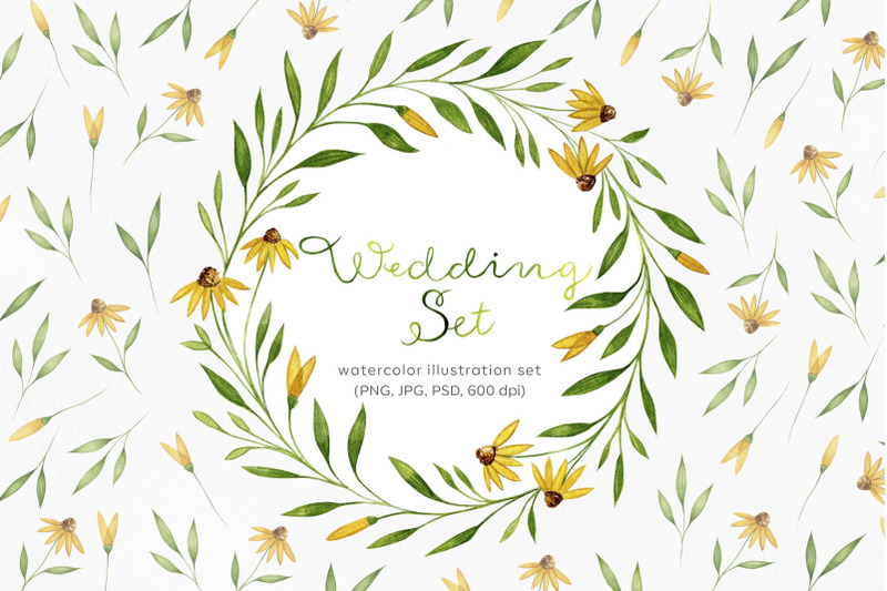 floral-wedding-illustration-set-yellow-flowers-illustration