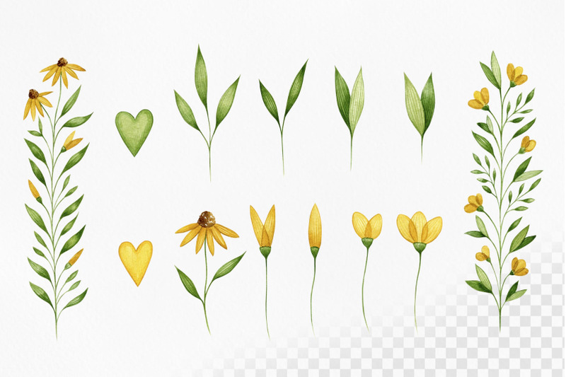 floral-wedding-illustration-set-yellow-flowers-illustration