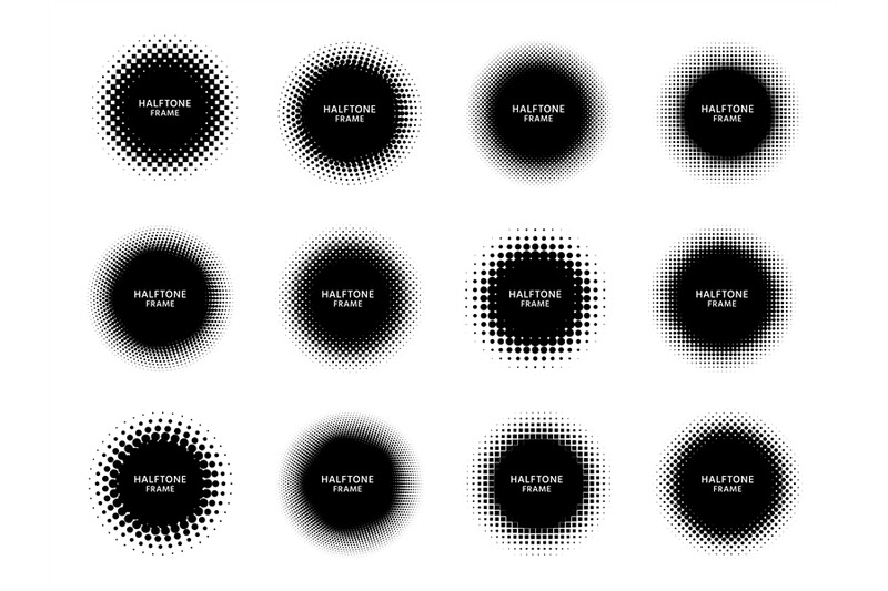 round-halftone-shape-frames-black-circles-with-dotted-texture-dots-g