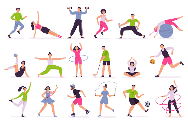 people-performing-sports-activities-vector-illustration-set